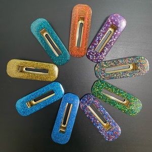 Handmade Resin Glitter Hair Clips- Set of 9.